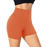 FuelMeFoot Damen Kurze Sporthose High Waist Yoga Sport Shorts Leggings für Sommer Leggins Radlerhose Fitness Hotpants Gym Bike A14-Orange S/M