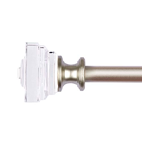 Coquilles Acrylic Square Finials Curtain Rod，3/4" Diameter Single Deorative Curtain Rod , Adjustable Length From 28 To 48 Inches，Nickel #TOP4