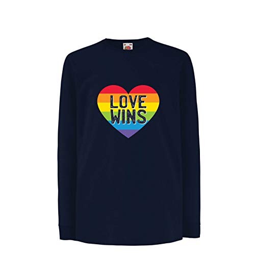 lepni.me - lepni.me T-shirt pour enfants L'amour gagne, la fierté, le cœur de l'arc-en-ciel - Saint-Valentin, Bleu - multicolore, 7 ans