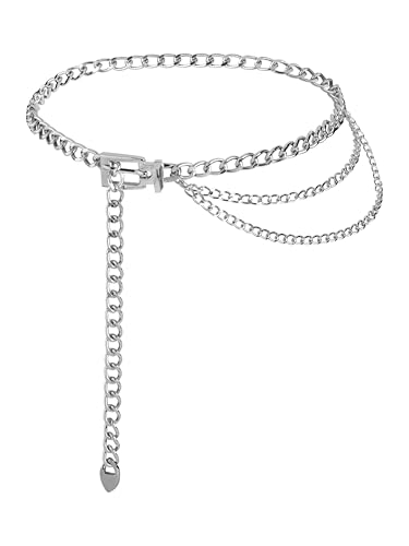 Sacina Silver-tone Chunky Chain belt, Waist Belly Chain, Gothic Goth Punk Grunge Emo Belt, Goth Accessories