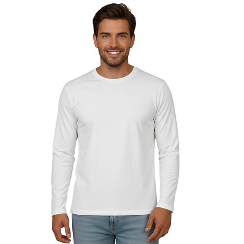INGEAR Men's Ultra Soft Casual Base Layer Polyblend Long Sleeve T-Shirt, Crewneck, Lightweight Jersey Fabric, (US, Alpha, X-Large, White)