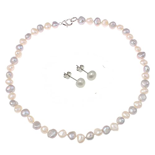 Juego de collar de perlas barrocas de agua dulce y pendientes de latón para mujer