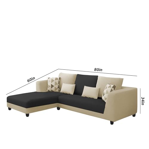 Image of Galib LHS 4 Seater L Shape Sofa Set for Living Room (Cream Black Fabric) Premium Fabric Sofa