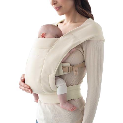 Ergobaby Embrace Baby Carrier Newborn to Toddler – Breathable Baby Carriers for Summer – Cozy Essentials (7-25 Pounds), Ponte Knit, Cream