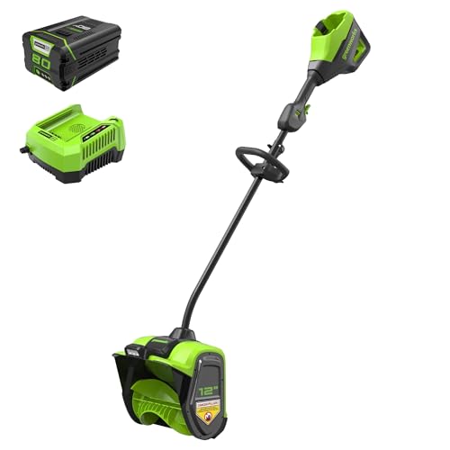 Greenworks 80V 12' Brushless Cordless Snow Shovel with LED Light, 2.0Ah Battery and Charger Included