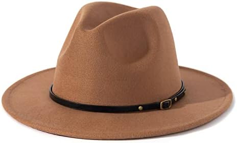 Lisianthus Women Belt Buckle Fedora Hat Dark-Camel
