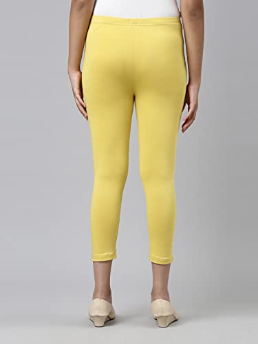 Image of GO COLORS Girls Solid Mid Rise Slim Fit Cropped Leggings
