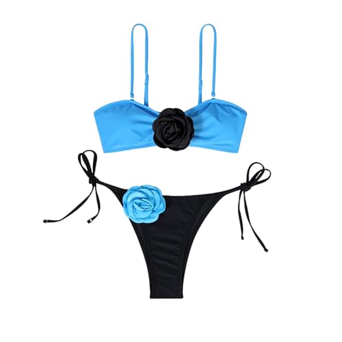 Ofertas Flash del Dia Tanga Bikini Cintura Alta Traje De Baño Mujer Bikini Natacion Mujer Deportivo Espalda Cruzada Bañador Palabra De Honor Mujer Deportivo Bañadores Mujer Reductores Azul Cielo XL