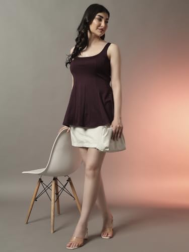 Image of Trend Arrest.ed Women's Polyester Sculpt Flare Top | Stretchable Sleeveless Fit & Flare Blouse with Scoop Back