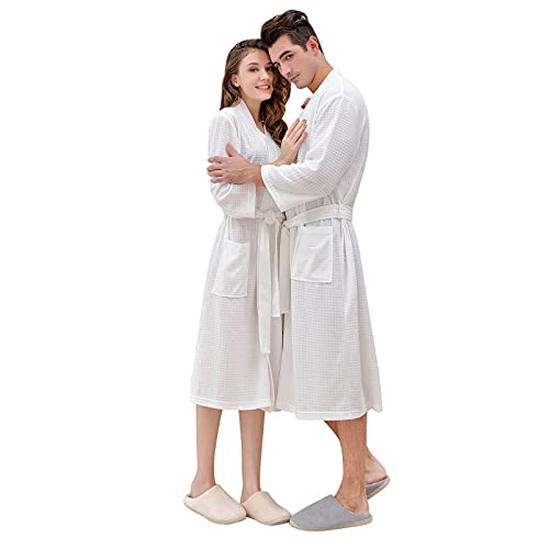 IQYU Bathrobes for Couples Sauna Bathrobe for Men and Women Dressing Gown Women Lightweight House Coat Men's Terry Towelling Sauna Gown Sauna Bathrobe Partner Bathrobe Kimono for Hotel Spa Parties,