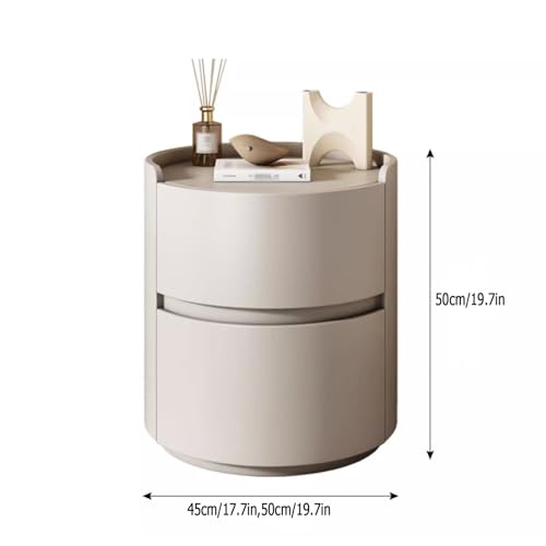 ERICAT Round Night Stand Nightstand, Wooden Bedside Table for Bedroom, Outer Leather Bedside Table, Nightstand Storage Living Room end Tables Drawer Shelf Bed Side Table(Orange,40x40x50cm)