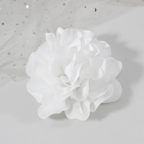Image of 6.3 Inches White Large Floral Brooch Pins & Flower Hair Clips for Women | Elegant White Rose Hair Clip Large Flower Brooches for Women | Charming Pins for Clothes & Dress Accessories for Woman Fashion