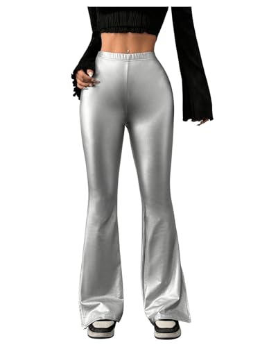 MakeMeChic Women's Leopard Pants Cheetah Print Pants Leggings Y2k High Waisted Bell Bottom