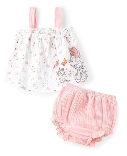 Disney Mickey and Friends Baby Girl Minnie Baby Girl Cloth Outfit Sleeveless Ruffle Top Dress and Diaper Cover Set Infant 2PCS Summer Clothing Set...