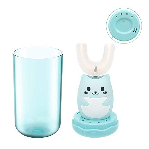 Anself+ Automatic Electric Toothbrush,Hands Free Children Toothbrush U Type 360?Oral Cleaner with 3 Optional Modes for Kids (Blue,6-12-years-old)