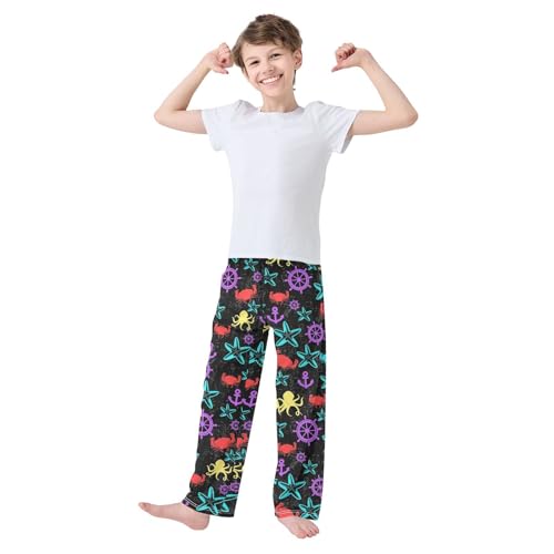 Anchor Crab Octopus Boys Long Pants Soft Trousers Elastic Waist Kids Lounge Bottoms with Pockets S-XL2
