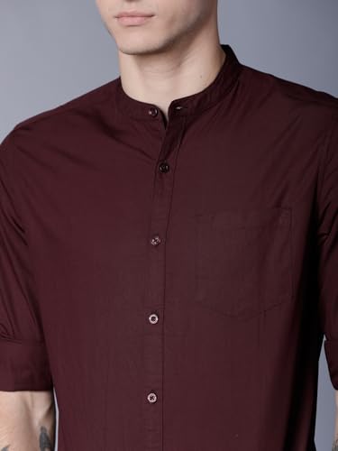 Image of Highlander Men's Slim Fit Casual Shirts | Solid | Long Sleeves | Mandarin Collar | Casual Shirts for Men