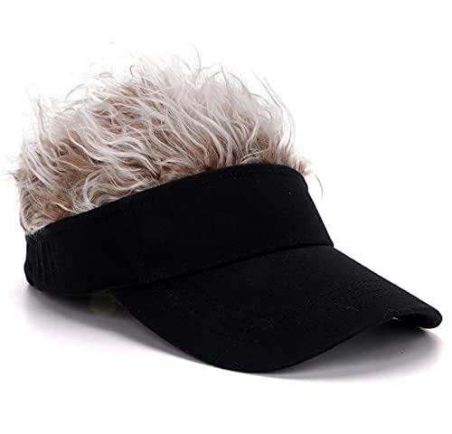 Image of Mens Visor with Hair Fake Hat with Hair for Men Funny Golf Hats Wig Hat Spiked Adjustable Baseball Cap