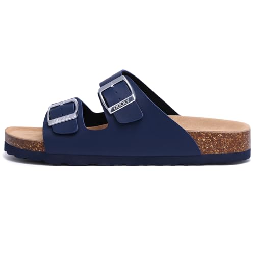 Image of ODOLY Unisex Comfortable Cork Footbed Slide Sandals with Arch Support | Adjustable Buckle, Lightweight Summer Sandals for Travel and Everyday Wear