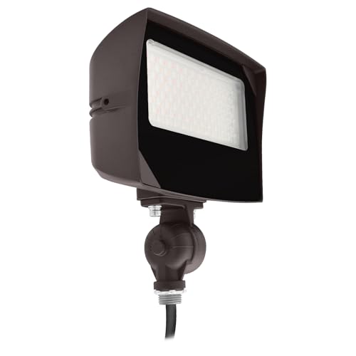 LUXRITE LED Flood Light Outdoor, 15-25-35W Selectable, 3CCT 3000K-5000K, Up to 5250 Lumens, Dusk to Dawn Photocell, Knuckle Mount, 0-10V Dimmable, IP65 Waterproof, 120-277V, UL Listed