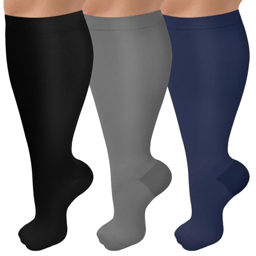 CTHH Wide Calf Compression Socks for Women Men Plus Size Knee High Stocking