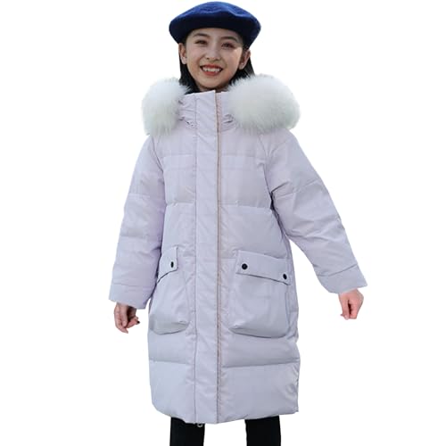 SXSHUN Chaqueta de invierno para niña, abrigo de invierno para niños, chaqueta de plumón con capucha, chaqueta acolchada cálida de invierno para niños, morado, 122-128
