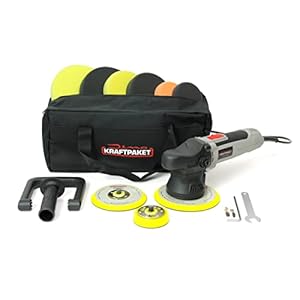 Dino KRAFTPAKET 640220 9mm-650W excentrische polijstmachine, oneindig variabele set met polijstspons & Dino KRAFTPAKET UPGRADE set 75mm 125mm steunplaat en polijstpads, (640220, 640296)