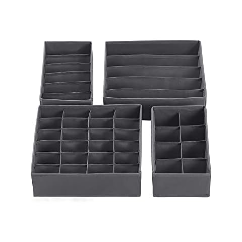 Maxesla Drawer Organiser Clothes 4 Pack, Foldable Underwear Draw Organizer, Fabric Draw Dividers for Drawers, Portable Clothes Drawer Organisers for Clothes, Socks, Underwear, Ties, Bra, Scarves Cover