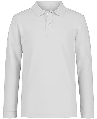 Image of Nautica Boys' School Uniform Long Sleeve Polo Shirt, Button Closure, Comfortable, Breathable Fabric