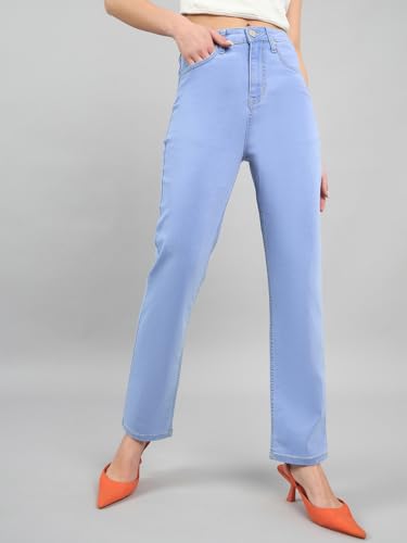 Image of Style Quotient Women Tinted Blue HIGH Rise Straight FIT Jeans