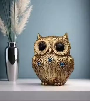 Image of Evil Eye 4 Inch Owl Statue for Good Luck l Feng Shui & Vastu II Evil Eye II Showpiece for Home Decor (Gold, 4 inch)