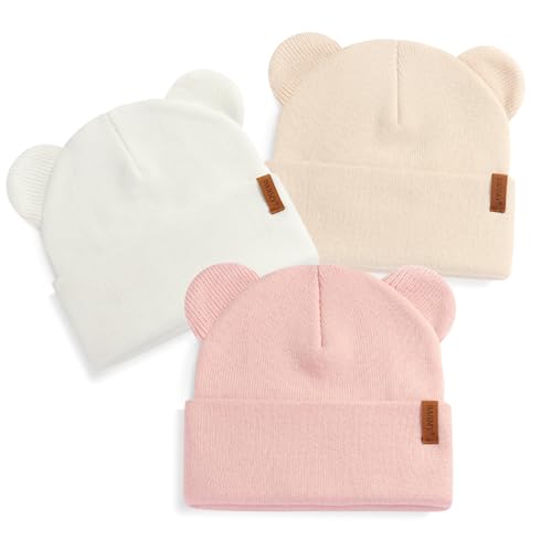 DANMY Baby Beanie Warm Winter Hat with Bear Ear for Infant Toddler Boys Girls Kids Soft Knitted Skull Cap