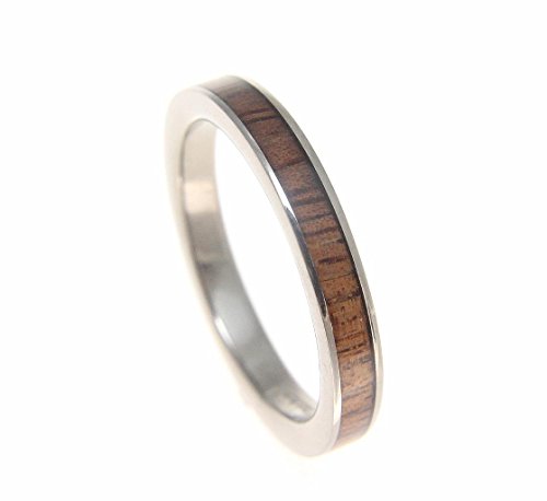 Arthur's Jewelry Genuine Inlay Hawaiian koa Wood Wedding Band Ring Titanium 3mm3