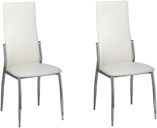 vidaXL 2 sillas de Comedor Cromo de Cuero Blanco