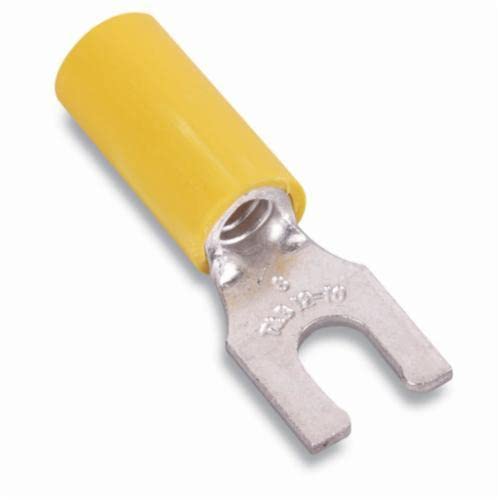 RC10-8FL RC Series Insulated Locking Fork Terminal, 12 to 10 AWG Conductor, 1 in L, Brazed Seam Barrel, Copper, Yellow