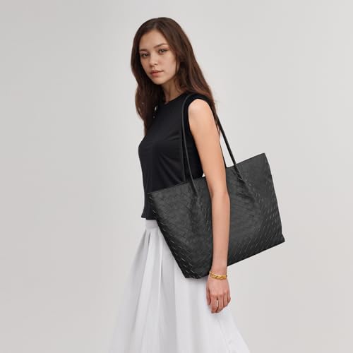 Image of Kattee Woven Tote Handbag for Women, Leather Large Tote Purse for Women Hobo Shoulder Bag Weekender Bags,14L | Woven, Leather, Large, Tote Purse, 14L