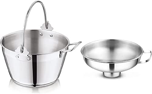 Penguin Home 8.5L Maslin Pan with 14cm Wide Neck Jam Funnel, Stainless Steel Pot with Steel Canning Funnel for Preserving Combo Maslin Pan & Jam Funnel with Side Handle