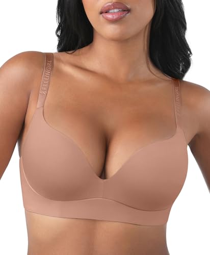 Image of FeelinGirl Wireless Push Up Bra Full Support Lift Balconette Seamless | No Underwire Tshirt Bra, Full Coverage, Back Smoothing, No Show Comfy Bra for Deep V Clothes