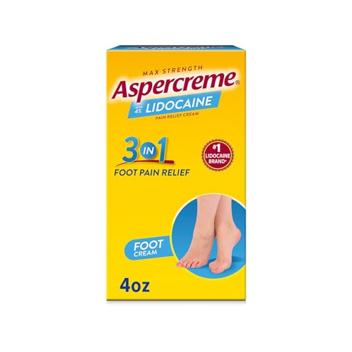 Aspercreme Lidocaine Foot Pain Relief Cream Soothes Aggravated Nerves & Moisturizes Dry Feet Numbing Topical Analgesic with Max-Strength Lidocaine & Moisturizing Aloe 4 Oz.