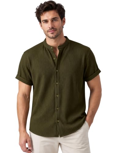 Image of Leriya Fashion Casual Shirt for Man | Short Sleeve Button Closure Shirts with Mandarin Collar | Premium Poly Lycra Blend Textured Shirt for Everyday Outfit for Office,College,Travel