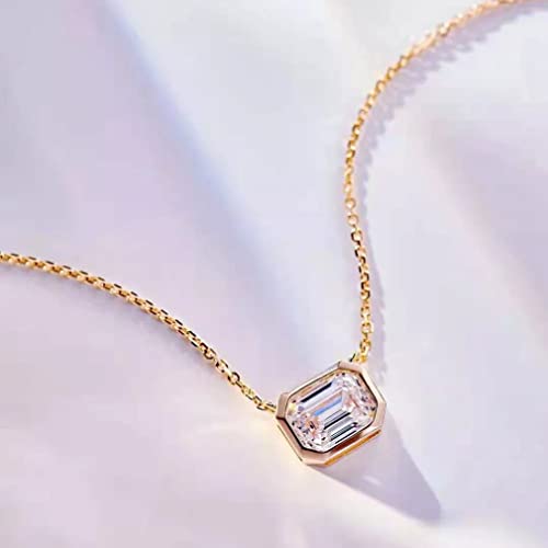 Collier Moissanite taille émeraude pendentif pierre précieuse couple