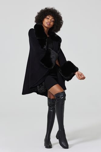 Women Poncho Cape Shawl Wrap Open Front Winter Faux Fur Trim Coat With Hooks Cardigan Dressy Cloak Tops4