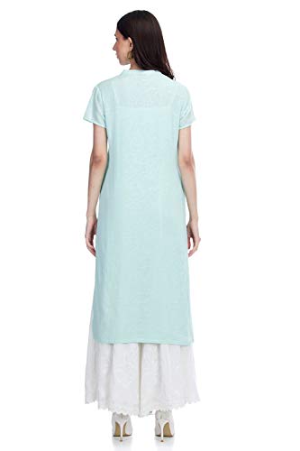 Image of BIBA Womens Mandarin Collar Embroidered Kurta