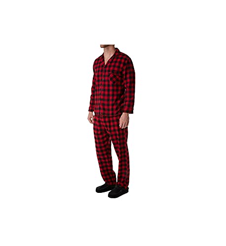 Image of Hanes Men's 100% Cotton Flannel Plaid Pajama Top and Pant Set, Long Sleeve Button Down