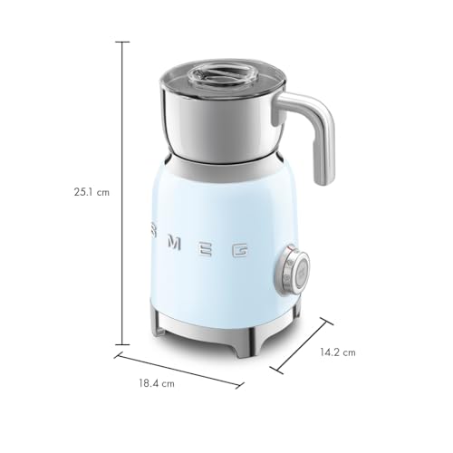 Image of SMEG Retro 50's Style Milk Frother with 2 Disks 6 Preset Programs Hot or Cold Frothing and Induction Heating (Pastel Blue)