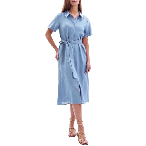 Amazhiyu Damenkleider Sommer Leinenkleid Blusenkleid Langes Sommerkleid Midi Shirtkleid Midikleid Hemdblusenkleid Hemdkleid A Linien Kleid Elegant Mit...