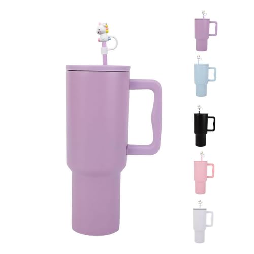 40 oz Insulated Cups & Mugs with Handle and Straw Cap Beyanokk Tumbler Water Bottle Travel Mug Water Bottle Cup for Travel Office Home Stainless Steel Drinking Cup for Coffee Tea Milk Juice (purple)