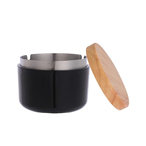 Windproof Ash Holder MrHsiang Outdoor Smokeless Cool Ash Holder,Modern Simple Style Plastic Ash Holder-with a Stainless Steel Inner Liner, for Outside, Office and Home (Black)