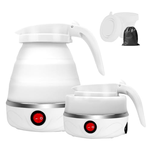 LOMUG Bouilloire Pliable en Silicone 600 ml Petite Bouilloire électrique Portable de Camping Kettle Mini Bouilloire de Voyage avec 2 Gobelets Pliables pour...