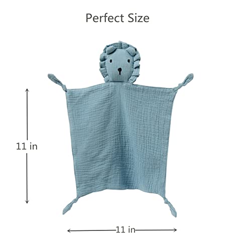 Image of insular Lovey Blanket for Boys and Girls, Organic Cotton Muslin Security Blanket for Babies, Soft Breathable Lovie Soothing Towel for Newborn and Infant, 2 Pcs Set, Blue&Gray